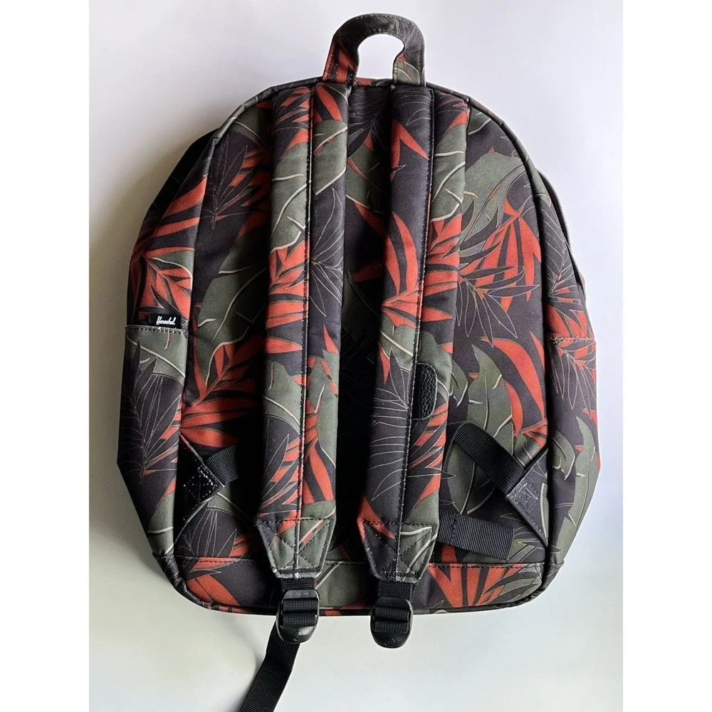Herschel Supply Co. Backpack Unisex OS Green Orange Tropical Leaf Print Canvas‎
